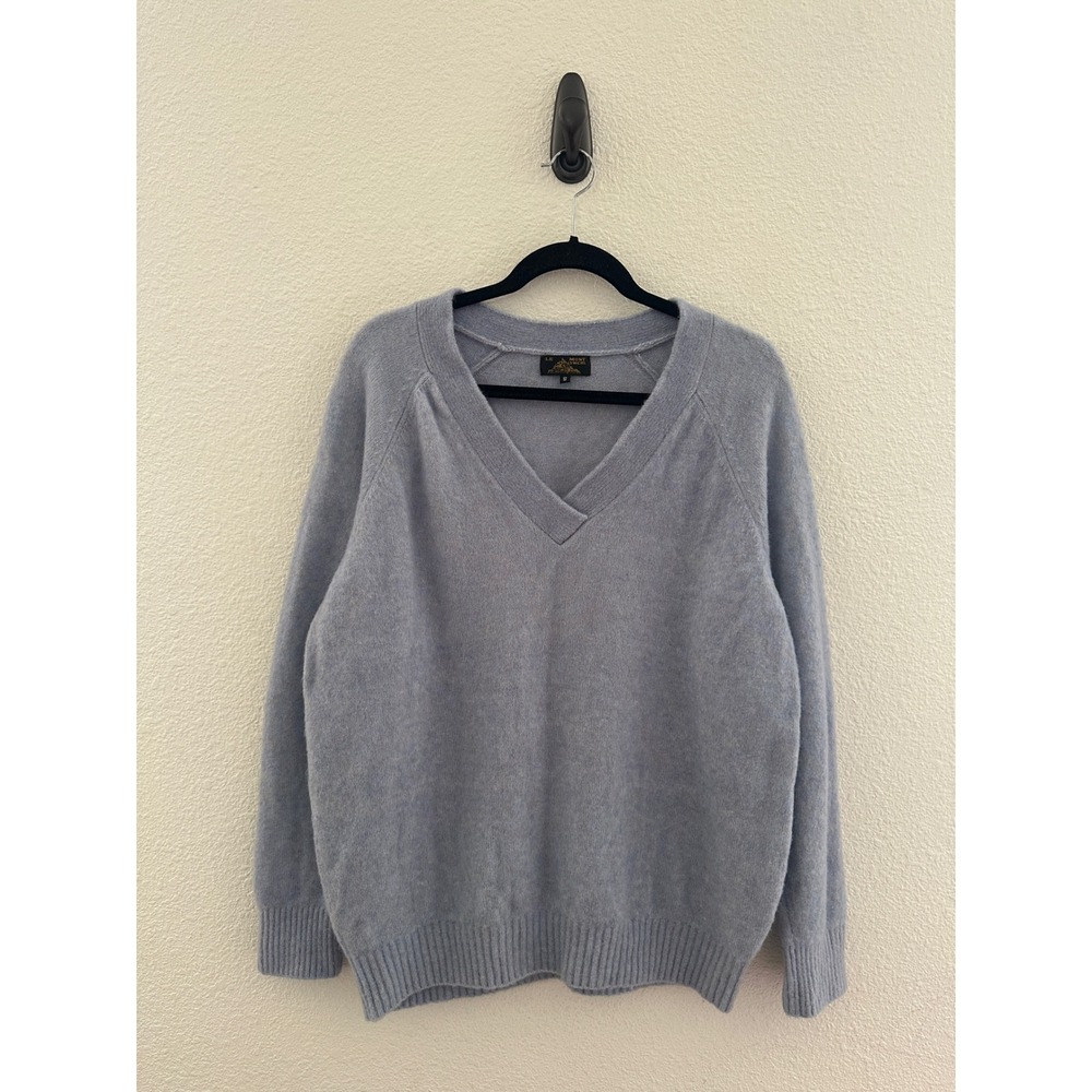 Le Mont St Michel V-Neck Sweater Small Blue Alpaca Wool Quiet Luxury French